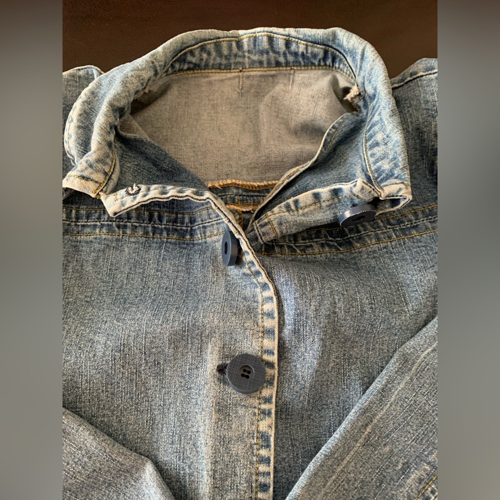 Vintage 80s 90s Denim Jean Chore Jacket Women Acid Chunky Buttons Pockets - Picture 8 of 14